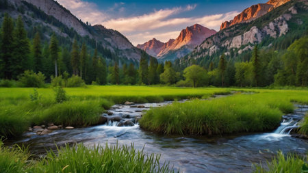 Panoramic view of the mountain river in the Dolomites