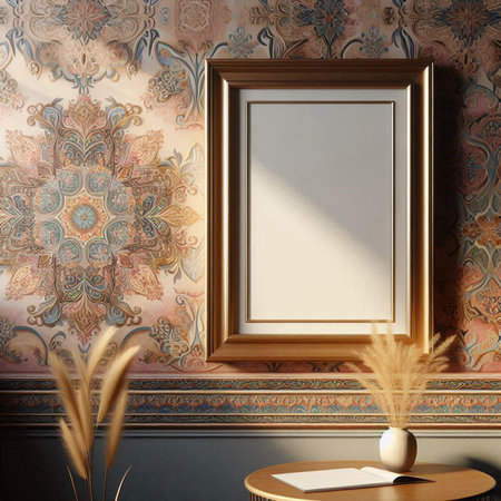 Mock up poster frame in interior background, 3D render illustration