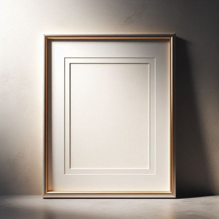Blank picture frame on white wall. Mock up, 3D Rendering