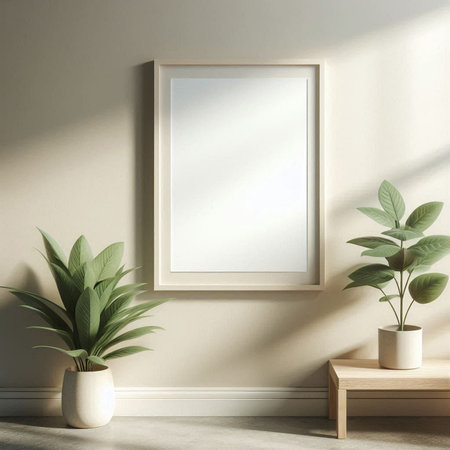 Mock up poster frame in interior background, 3D render illustration