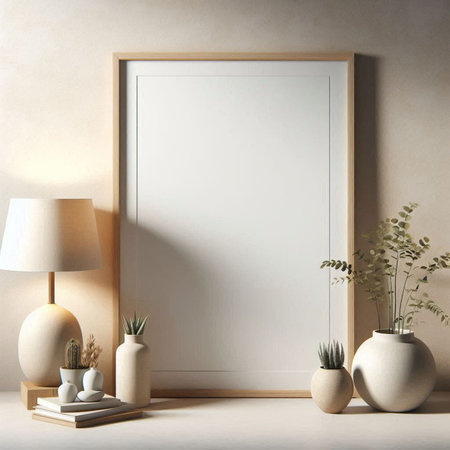 Mock up poster frame in modern interior background, 3D render