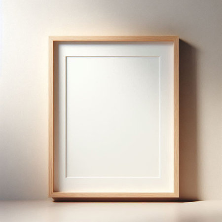 Wooden frame on a white wall background. 3d render.