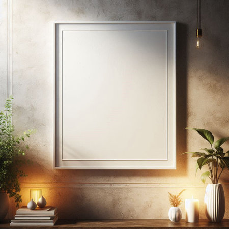 Mock up poster frame in interior background, 3D render illustration