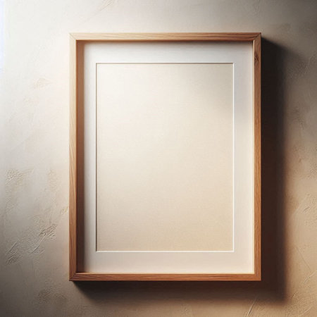 Wooden frame on a white wall. Mock up, 3D Rendering