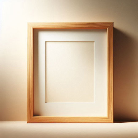 Blank picture frame on the wall, 3d render illustration.の写真素材