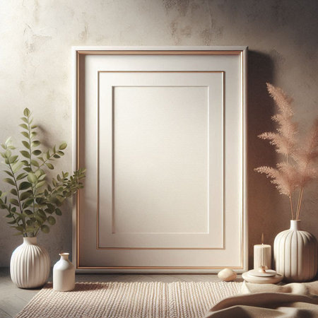 Mock up blank frame in interior background, 3D render illustration
