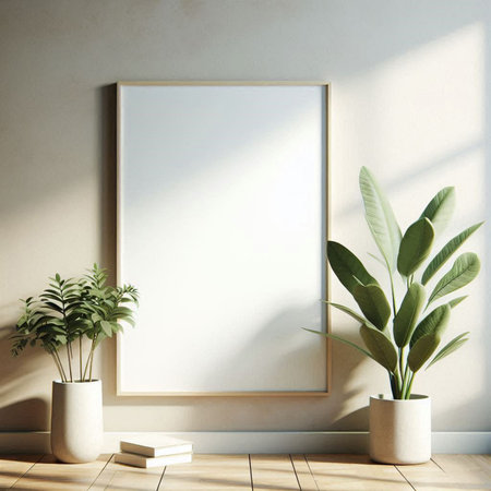 Mock up poster frame in modern interior background, 3d render