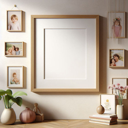 Mock up poster frame in interior background. 3d render illustrationの写真素材