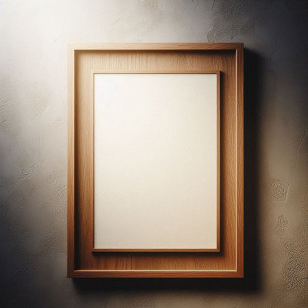 Blank picture frame hanging on the wall in the room. 3d rendering