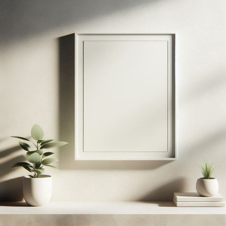 White mock up poster frame in modern interior, 3d render illustration