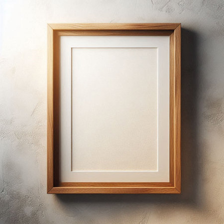 Wooden frame on the wall. Mock up, 3D Rendering
