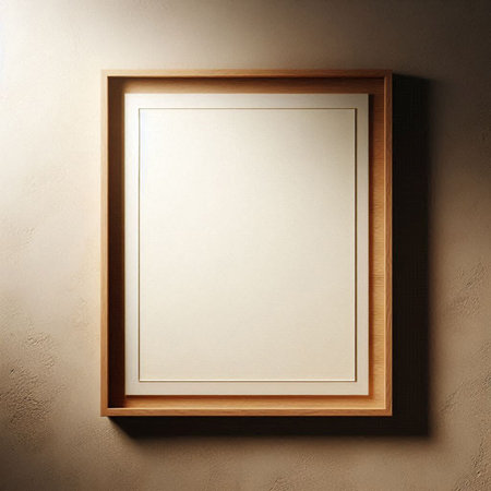 Blank picture frame hanging on the wall. 3d render illustration