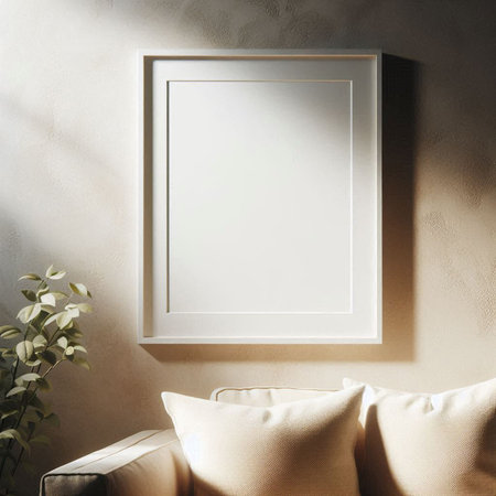 Mock up blank poster frame in interior background, 3d render
