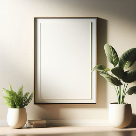 Mock up poster frame in interior background, Scandinavian style, 3D render