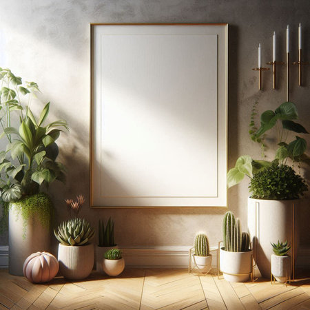 Mock up poster frame in modern interior background, 3d render