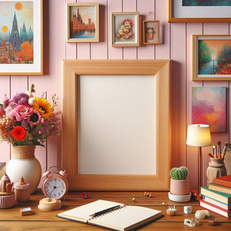 Blank frame mockup in children's room. 3d illustration