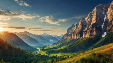 Panoramic view of the Dolomites mountains, Italy.
