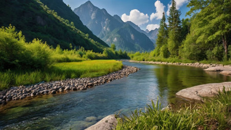 Mountain river in the Altai mountains, Siberia, Russia.の写真素材
