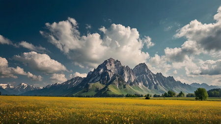 panoramic view of the mountains in summer on a sunny day