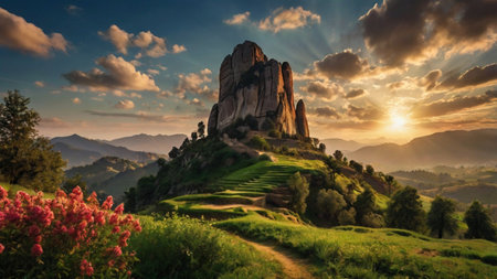 Panoramic view of Montserrat, Catalonia, Spain.