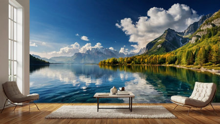 Beautiful lake in the mountains. 3D rendering with clipping path
