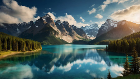 Beautiful alpine lake with reflection of mountains in it, Canadian Rockies