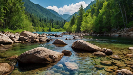 Mountain river in the Carpathian mountains. Ukraine, Europeの写真素材