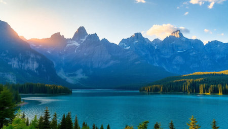 Sunset over Moraine Lake in Banff National Park, Alberta, Canadaの写真素材