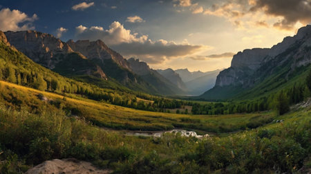 Panoramic view of the Dolomites at sunset, Italy