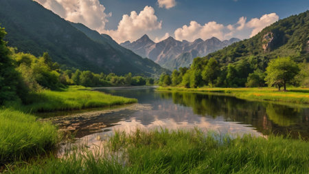 Mountain river in the Tatra Mountains, Poland. Summer landscape.