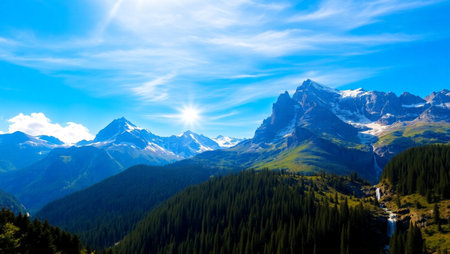 panoramic view of the mountains in the Swiss Alps, Switzerlandの写真素材