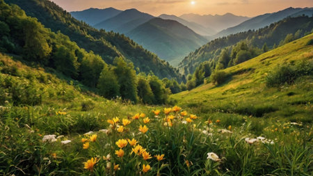 Beautiful summer landscape in the Carpathian Mountains, Ukraine.の写真素材