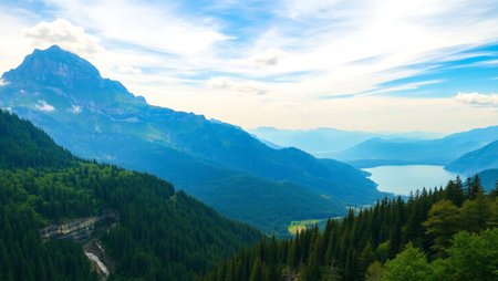 Panoramic view of the mountain lake