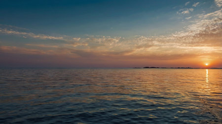 Beautiful sunset over the sea. Panoramic view. Nature composition.の写真素材