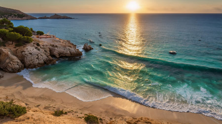 Panoramic view of the beautiful beach of Cala Figuera at sunset