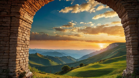 Sunset in Tuscany, Italy. View from the ancient fortressの写真素材
