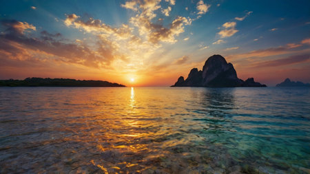 Beautiful seascape at sunset. Panoramic view.の写真素材
