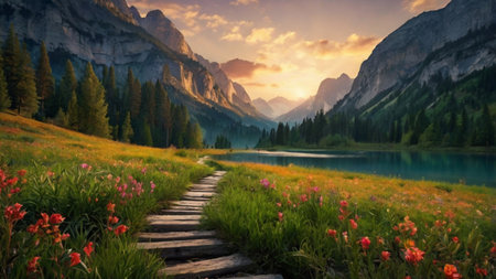 Landscape of lake braies in south tyrol, italy