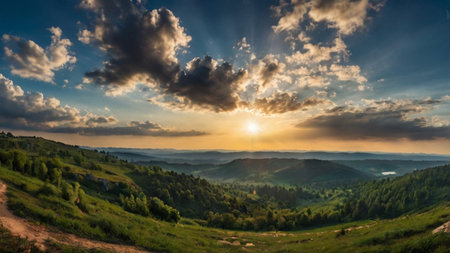 Sunset in the mountains. Summer landscape. Carpathians, Ukraine, Europe.