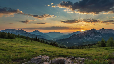 Sunset in the Tatra Mountains, Poland. Summer landscape.の写真素材