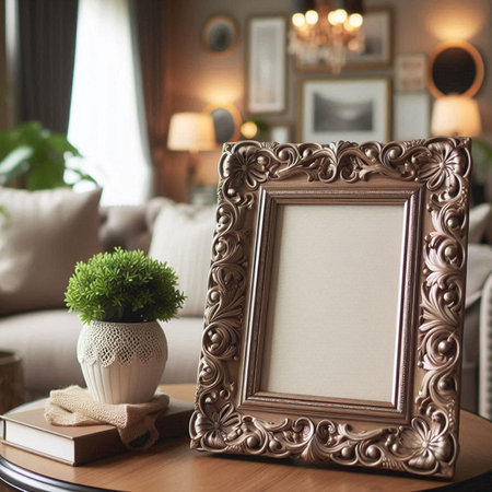 Vintage picture frame on the table in the living room, interior designの写真素材