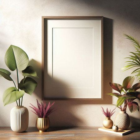 Mock up poster frame in modern interior background, 3d render