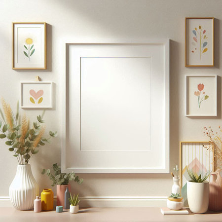 Mock up poster frame in interior background, Scandinavian style, 3D render