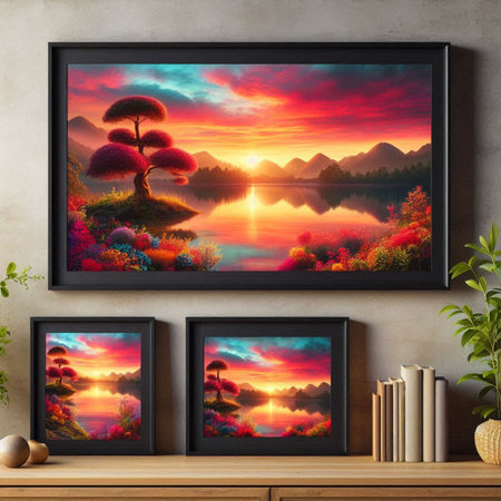 Modern interior design of living room with pictures on the wall. 3D renderingの写真素材