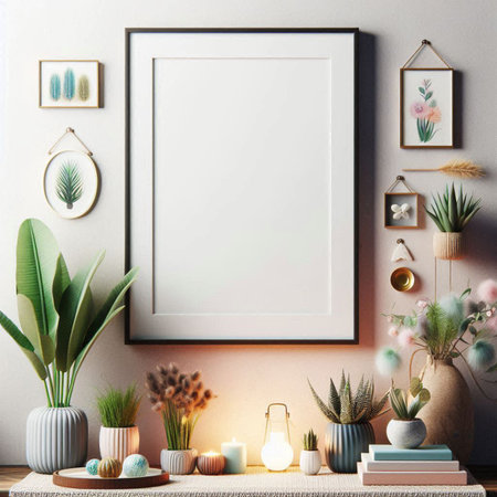 Mock up poster frame in interior background, Scandinavian style, 3D render