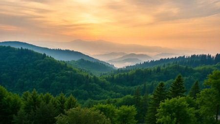 Sunset over the mountains in the Carpathians, Ukraine.