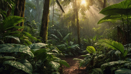 Sunlight in the tropical rainforest of Costa Rica, Central America