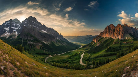 Panoramic view of the Dolomites at sunrise, Italy