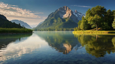Panoramic view of the mountain lake