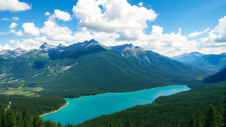 Mountain lake in the Canadian Rockies. Panoramic view.の写真素材